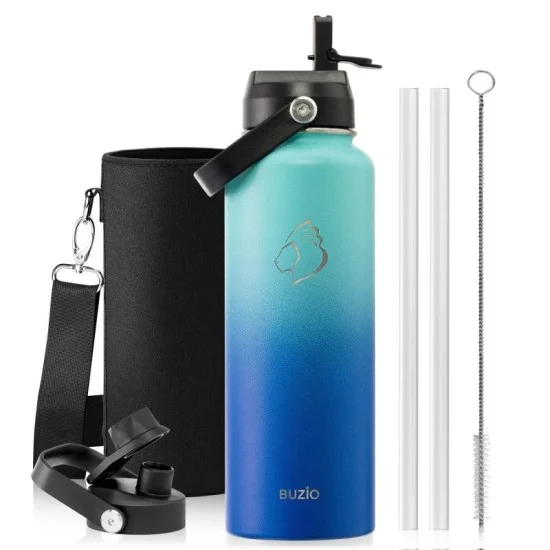 Buzio Duet Series Water Bottle with 2 Lids and Sleeve 1.2L - Caribbean Blue